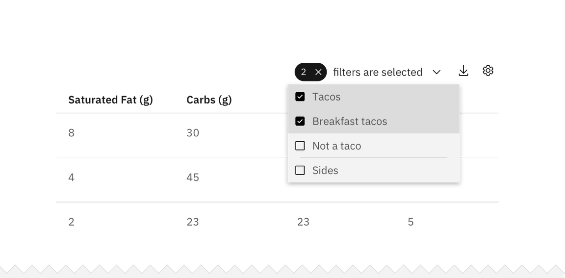 Example of a milti-selection filter in a checkbox set